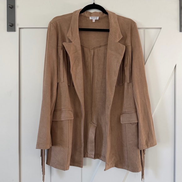 TCEC Mocha Suede Fringe Blazer Jacket - Picture 4 of 11
